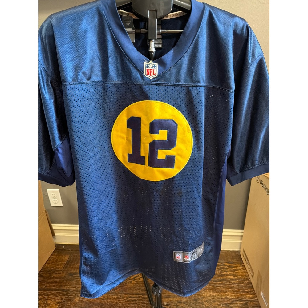Nike Green Bay Packers Aaron Rodgers 12 Acme Packers Throwback Jersey Navy 48
